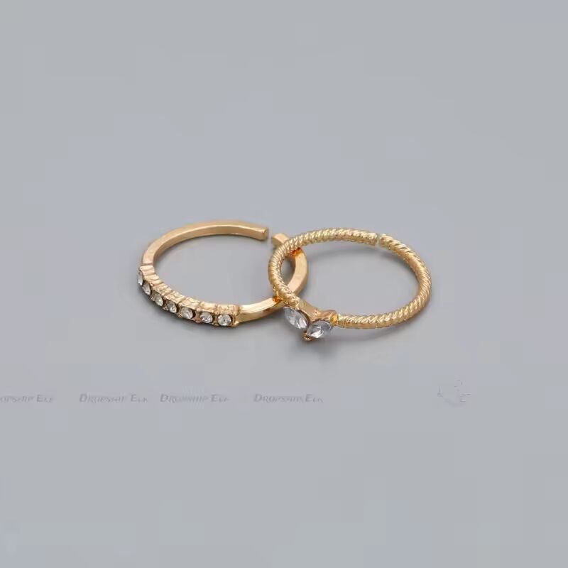 2pcs/set Gold Color Heart Zircon Rings Set for Women Girls Adjustable Minimalism Luxury Twist Ring Fashion Jewelry Wedding Gifts