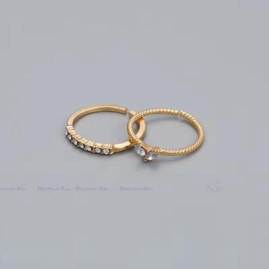 2pcs/set Gold Color Heart Zircon Rings Set for Women Girls Adjustable Minimalism Luxury Twist Ring Fashion Jewelry Wedding Gifts