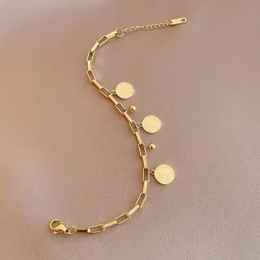 1PCS Gold-color Bracelet Ladies Hip Hop Style Stainless Steel Round Sign Portrait Pendant Wide Cross Chain Jewelry Accessories