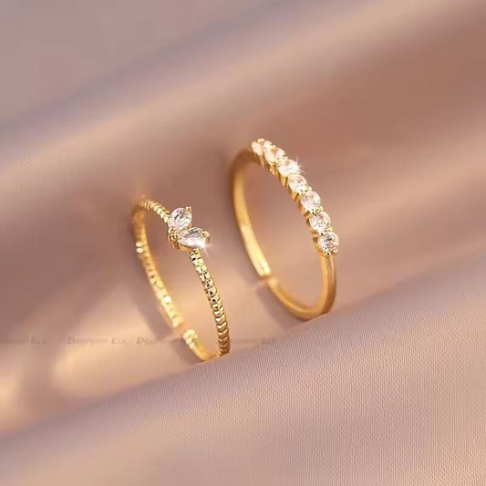 2pcs/set Gold Color Heart Zircon Rings Set for Women Girls Adjustable Minimalism Luxury Twist Ring Fashion Jewelry Wedding Gifts