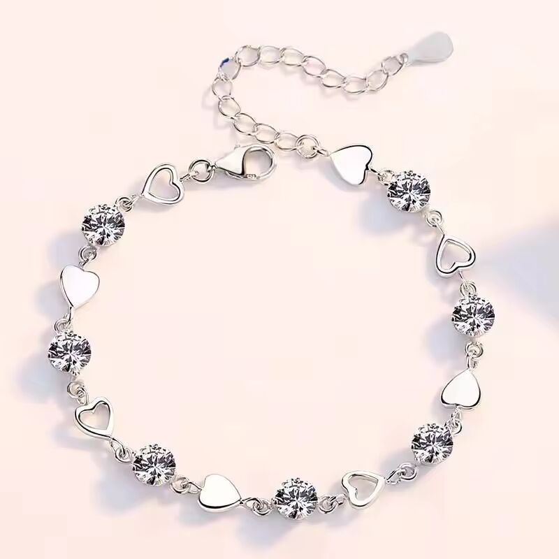 Luxury 925 Sterling Silver Heart Zircon Bracelet for Women Korean Fashion Sweet Cool Hollow Heart Bracelets Party Jewelry Gifts