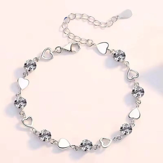 Luxury 925 Sterling Silver Heart Zircon Bracelet for Women Korean Fashion Sweet Cool Hollow Heart Bracelets Party Jewelry Gifts